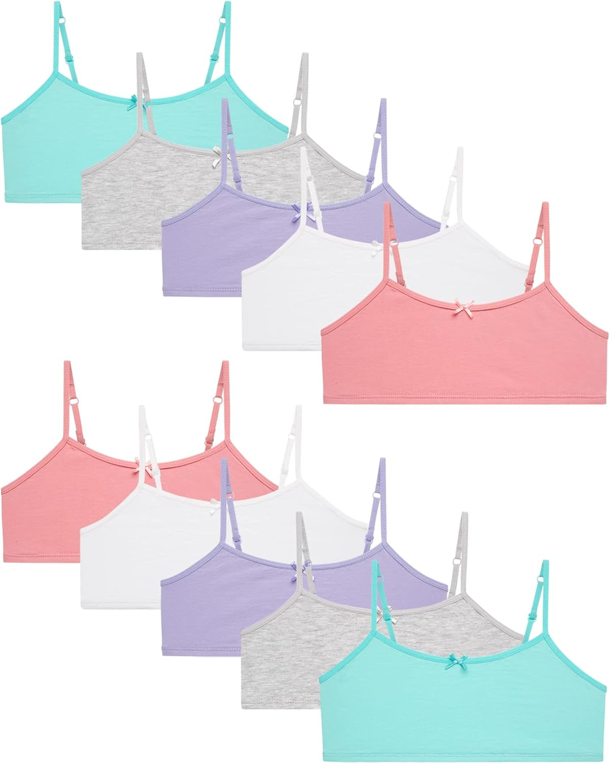 Girls Training Bras 10 Pack Soft Cotton Cami Everyday Bras | Tag-Free Comfort and Breathable Cotton, Cami Styling for All-Day Wear, Multipack for Growing Girls